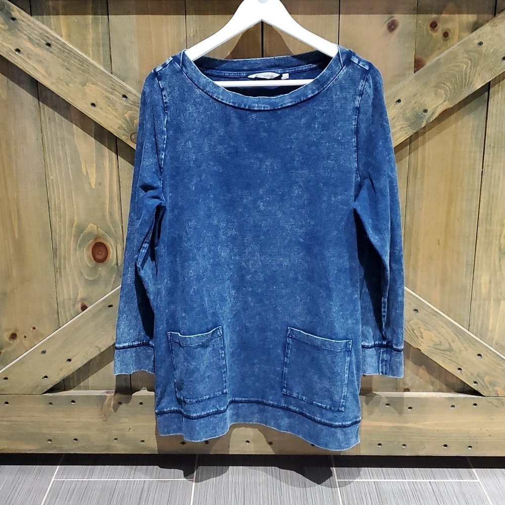 SOFT SURROUNDINGS BLUE LONG SLEEVE TOP POCKETS SIZE LARGE CASUAL LOUNGEWEAR